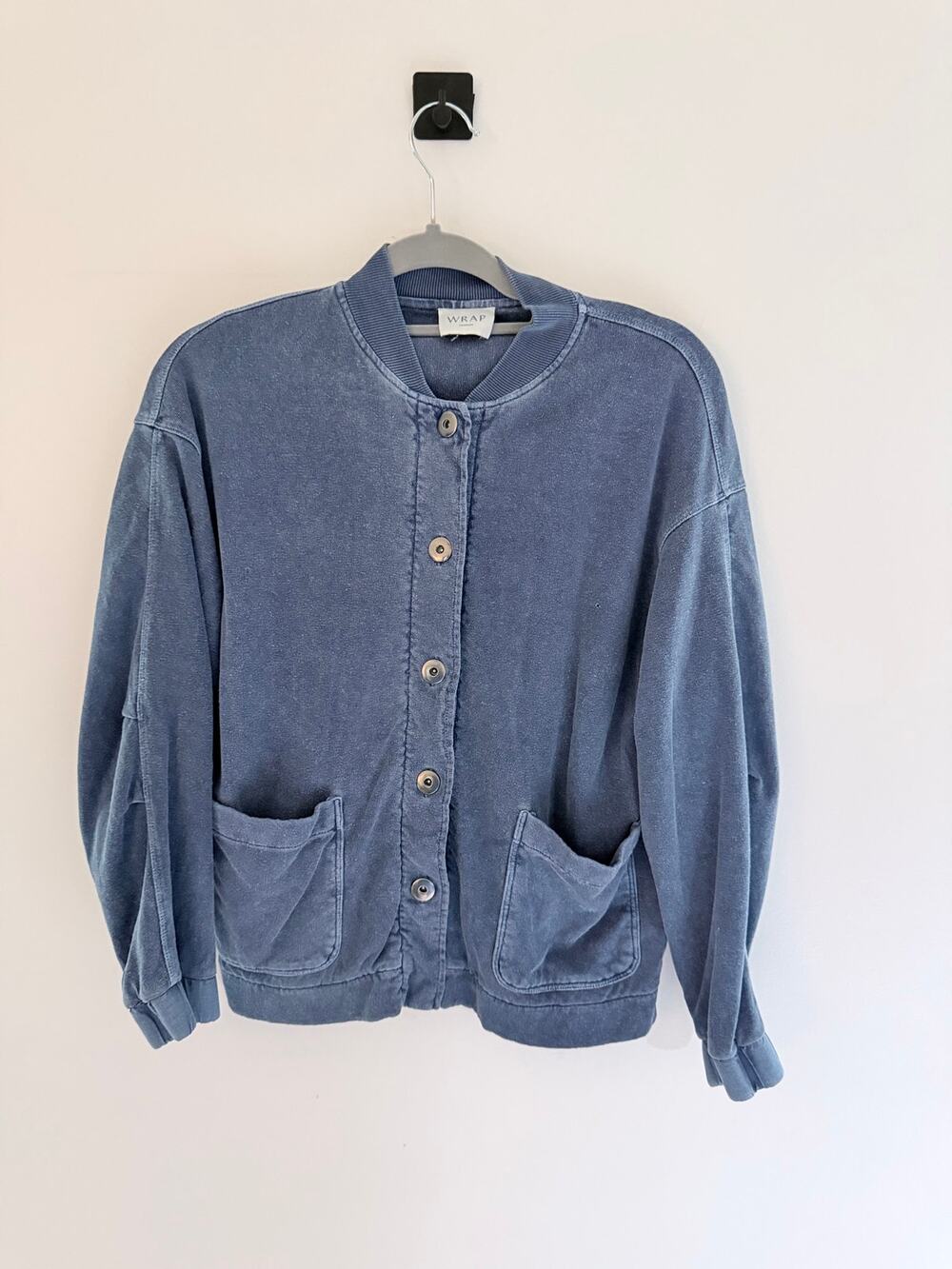 Wrap London Blue Button-Up Relaxed Vintage Wash Cardigan Sweater-Size 4